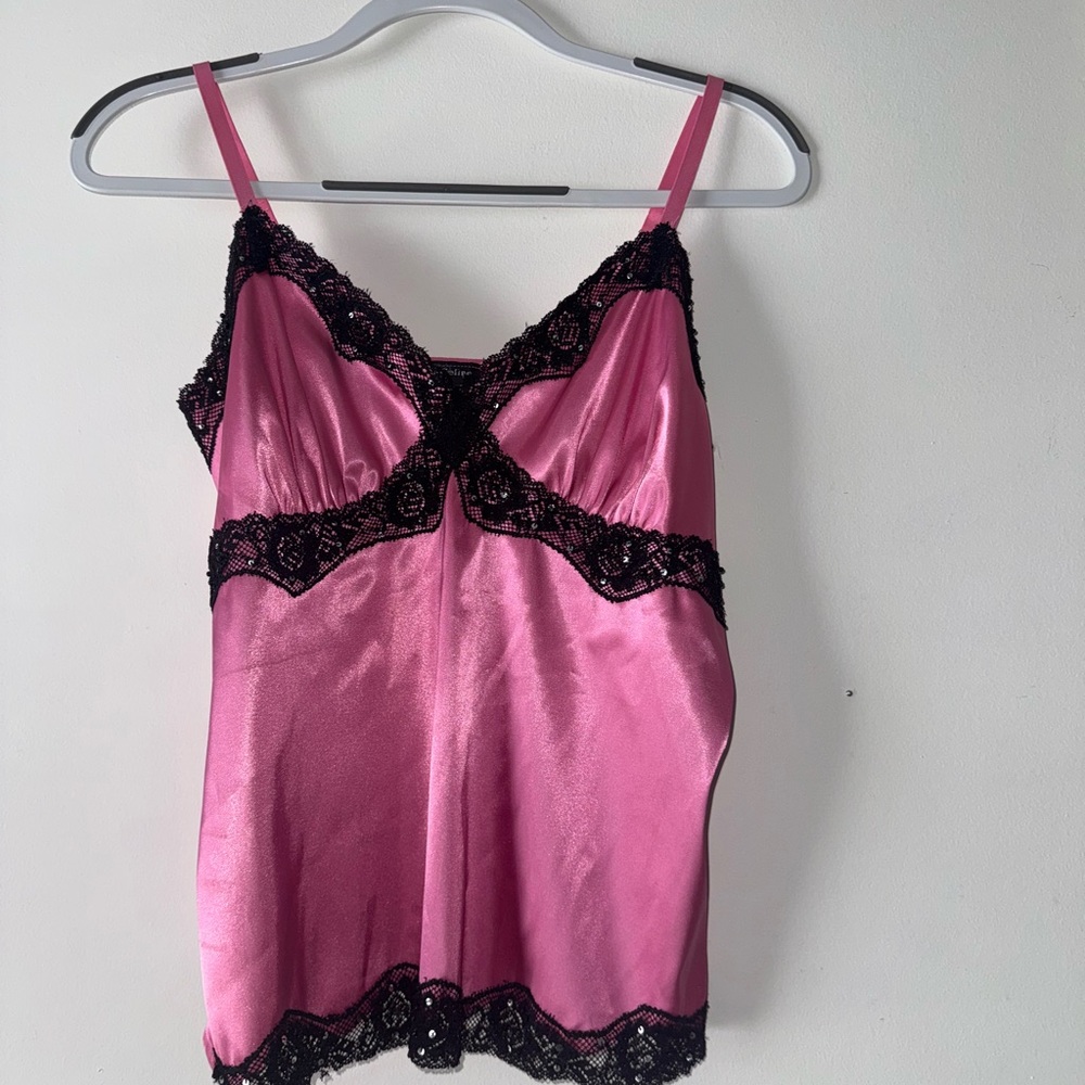 Elegant Pink Lace Trim Camisole